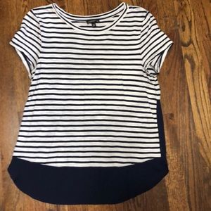 Express blue and white chiffon strip tee xs